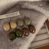 Trendy Retro Maillard Color Series Geometric Semi-circular Chocolate Bean Resin Stud Earrings for Women Korea Atmosphere Jewelry