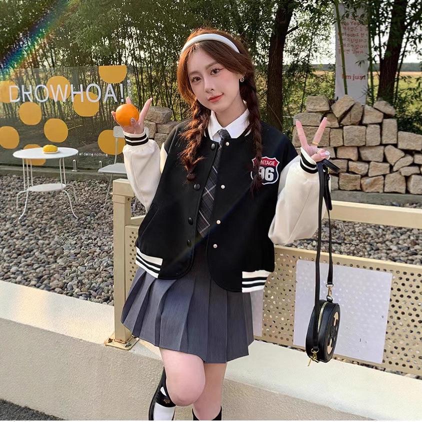 Women's Petite Color Block Baseball Jacket - 2025 Fall/Winter American College Style