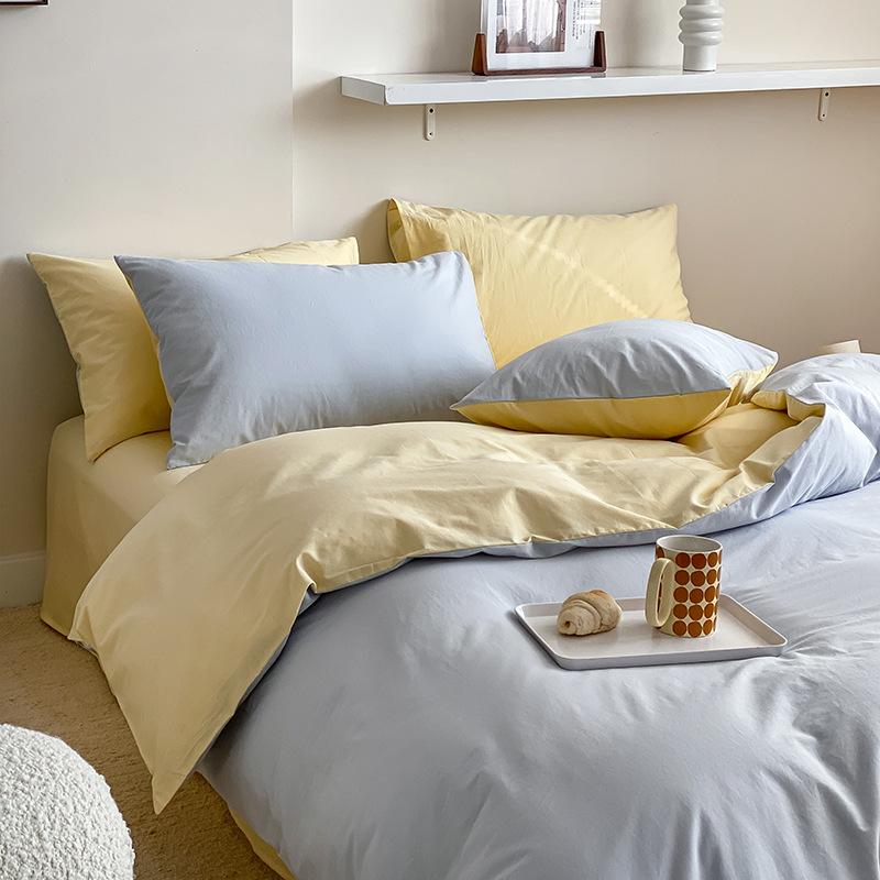 Set de patru piese din bumbac pur din bumbac spălat din două piese, în stil nordic, de culoare uni