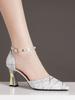 Satin One-Strap Beaded Pointed Toe Stiletto Heels - Wear-Resistant Fashionable Summer Sandals for Women
