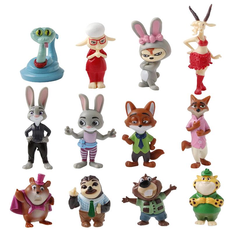 12Pcs Zootopia Cartoon Anime Figure Nick Fox Judy Zootropolis Utopia Action Figure Toys Kids Room Ornaments Cake Topper