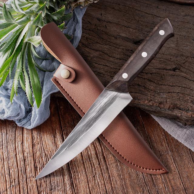 Hand Forged Boning Knife High Carbon Steel Pineapple Hook Knives Kitchen Utility Tools With Knife Scabbard