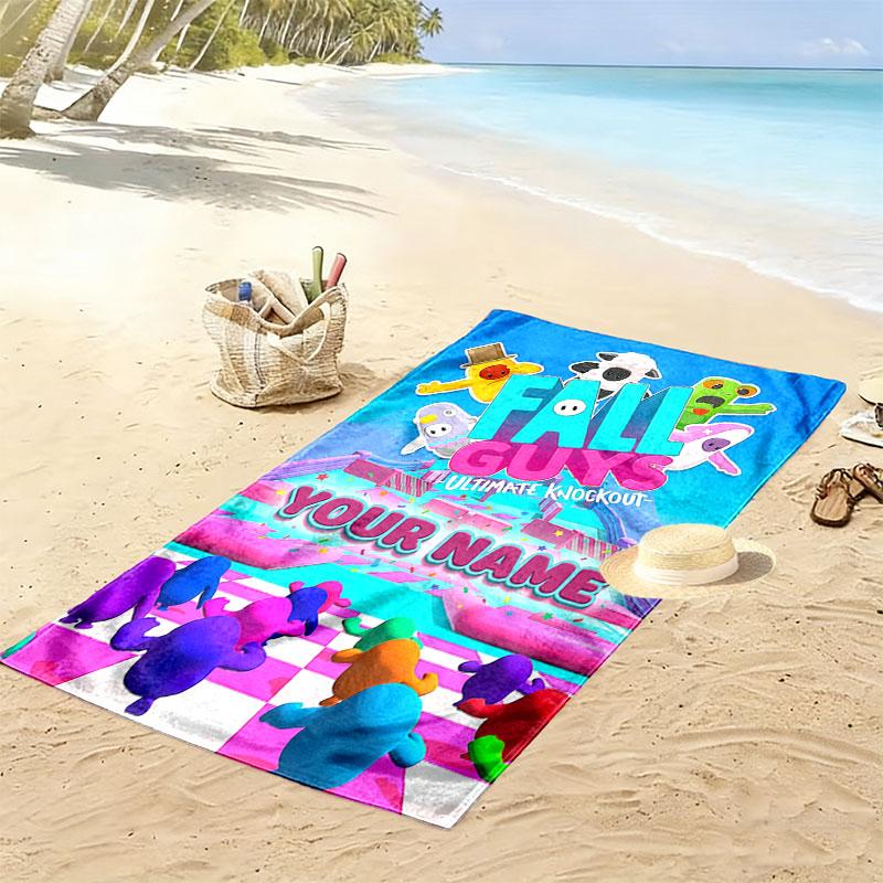 Custom Fall Guys Print Beach Towel, Large Soft Quick Dry Towel for Beach Camping Swimming