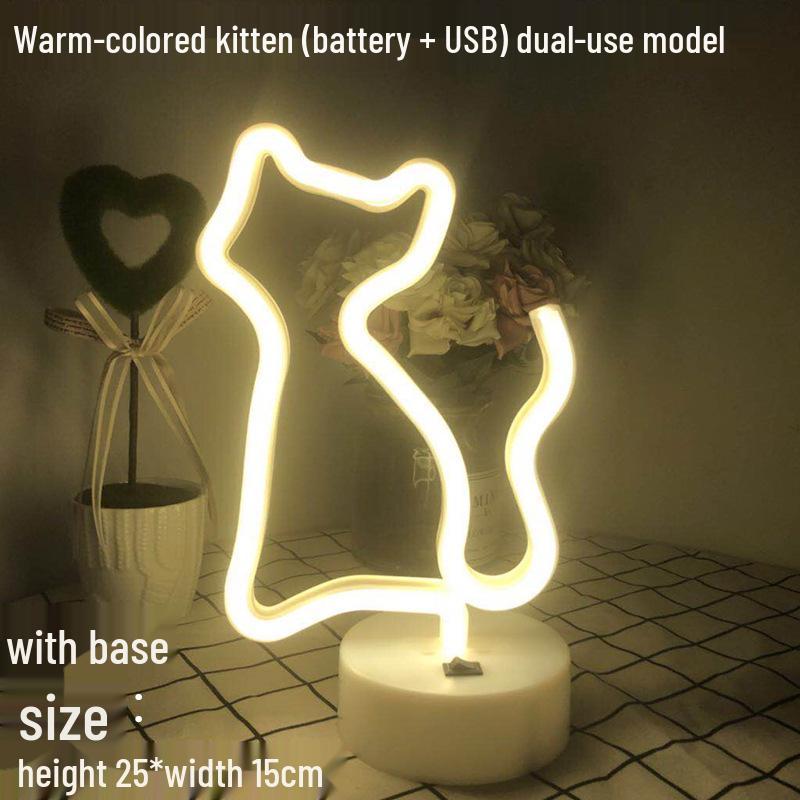 Korean Style Flamingo LED Neon Night Light - Decorative Christmas Fairy Accent with Round Base