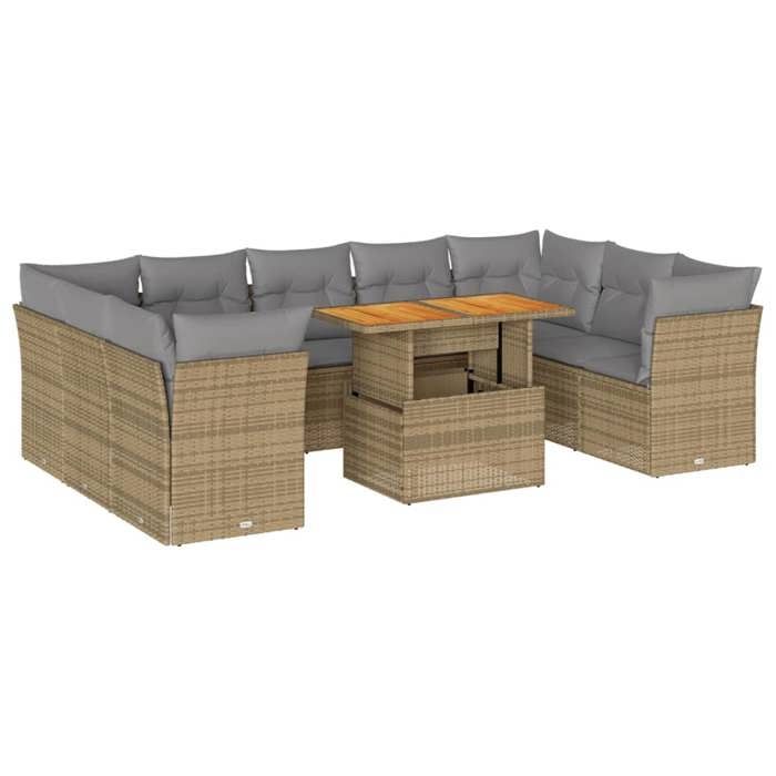 VidaXL Salon de jardin avec coussins 10 pcs beige résine tressée, ensemble de canapés d'extérieur, salon de jardin 3326971