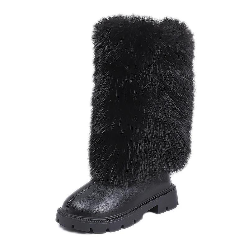 Girls High Boots Children Warm Princess Leather Boots Soft Soled Kids Fashion Long Boots Anti-Slippery All Match 2024 Winter New
