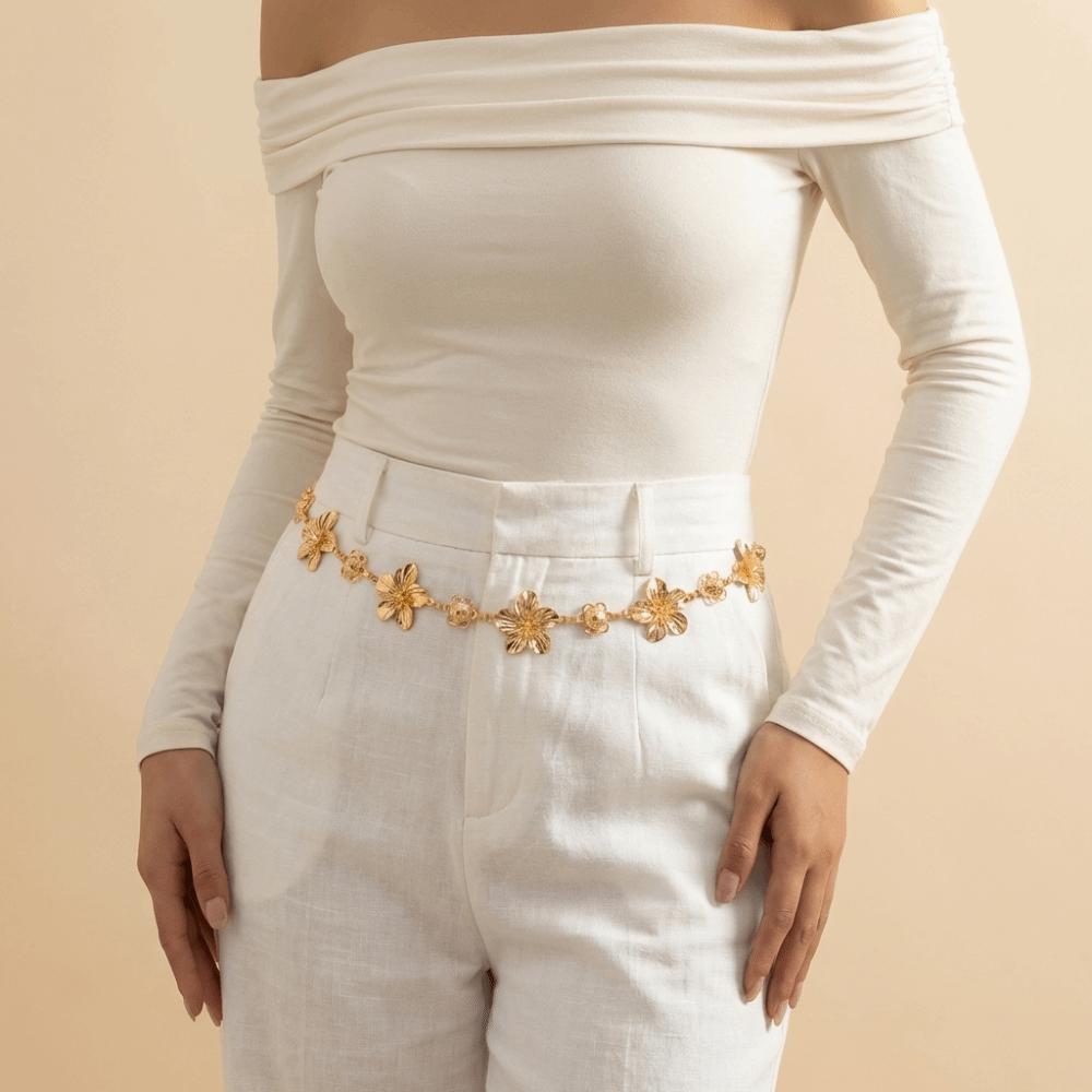 Metal Waist Chain Charm Bikini Belly Belt Elegant Flower Body Chain Party