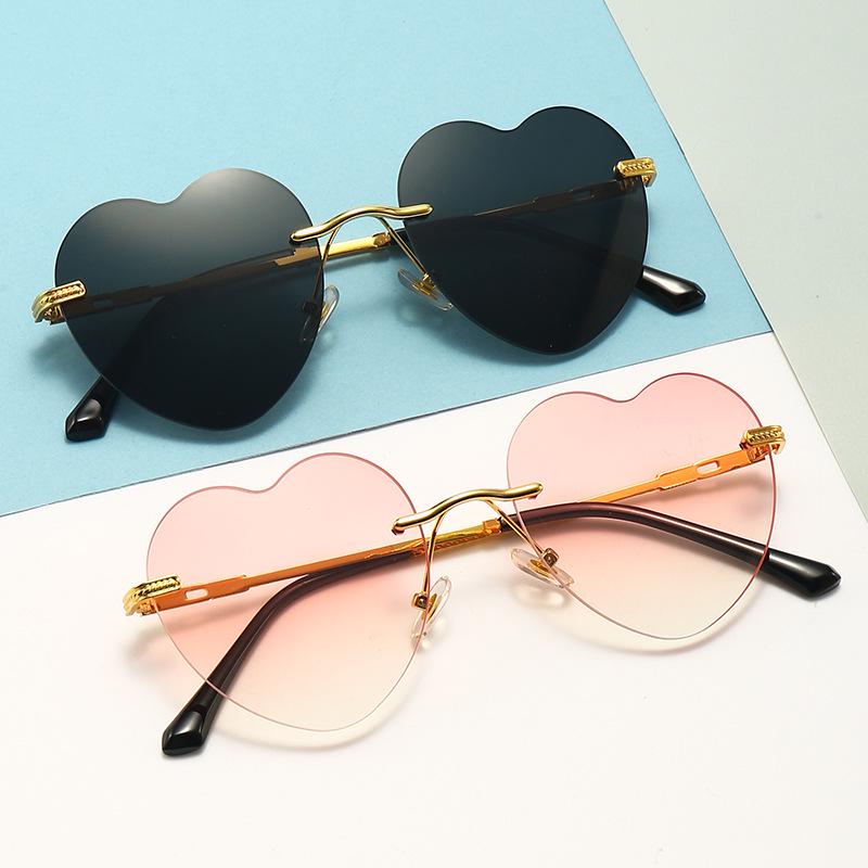 New Women's Heart-Shaped Rimless Metal Sunglasses - Trendy European and American Fashion