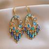 Fashionable Crystal Flower Tassel Earrings with Embedded Diamonds Women's Elegant Vintage Feel Holiday Style Jewelry