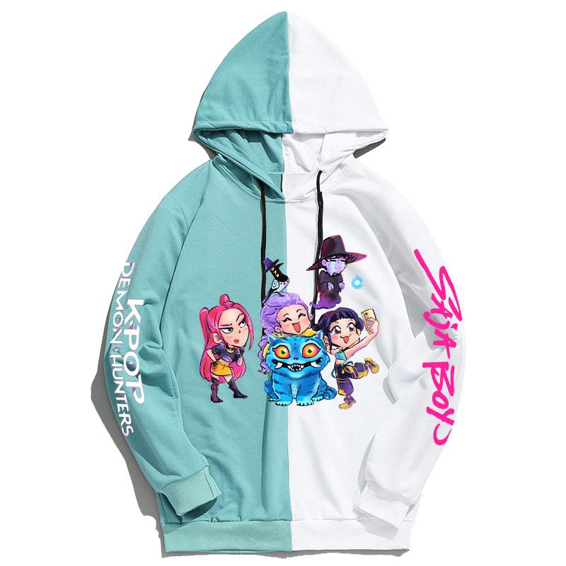 KPop Lovci démonů Periferní Barevně blokovaná Mikina Ležérní Pohodlná Podzim Zima Uvnitř Venku Všestranná Módní Mikina