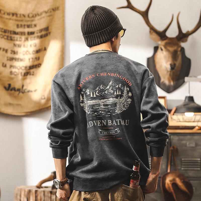 

Men s Retro Heavyweight Sweatshirt - Spring/Autumn Trendy Loose Fit with Printed Design L for 125-145 lbs