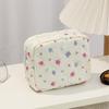 Cute Small Makeup Pouch Bow/Floral Quilted Cosmetic Organizer for Travel Daily Puffy Cotton Toiletry Pencil Purse with Zipper for Women Girls