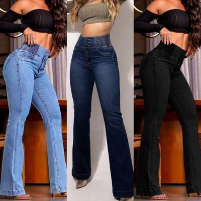 Nuevos Jeans Acampanados Elásticos de Cintura Alta para Mujer 2026, Pantalones de Mezclilla Bootcut Ajustados con Cintura Elástica y Diseño Levanta Glúteos para Estilo Callejero