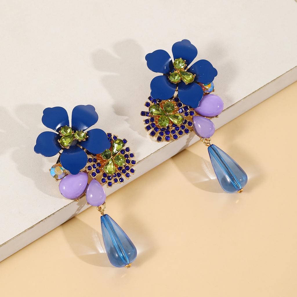 Resin Flower Retro Personality Exaggerated Versatile Water Drop Pendant Earrings