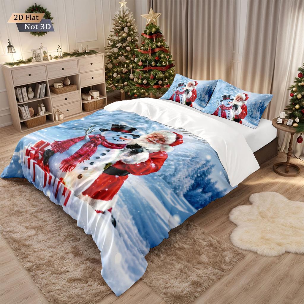 3pcs Happy Santa Claus Printed Chipless Quilt Set Multi Size Bedding Dormitory Bedding Holiday Decoration Machine Washable
