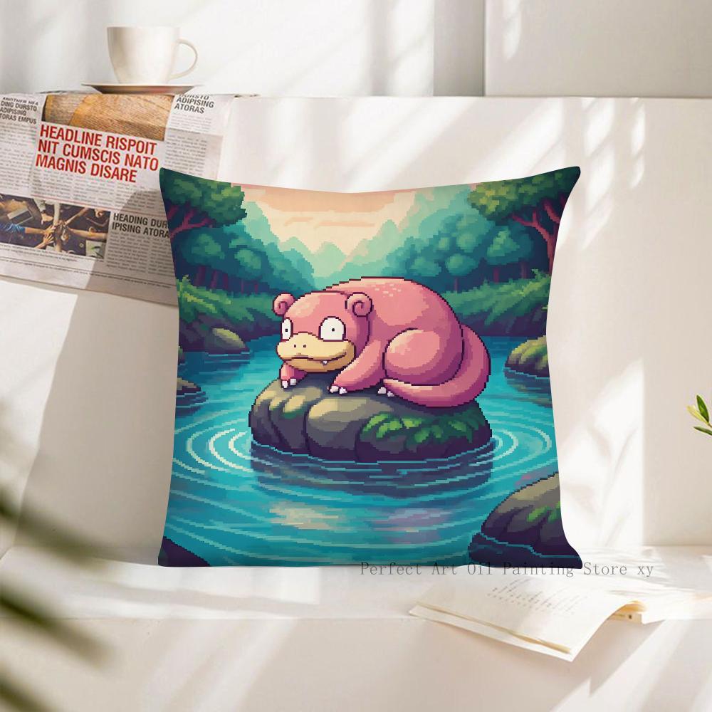 MINISO Pokemon Slowpoke Cute Pillow Case Fashion Square Pillowcase Bedroom Sofa Room Ins Decoration Leisure Cushion Cover