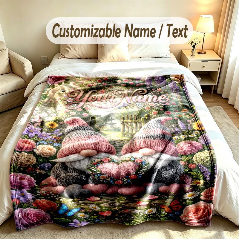 Gnome Theme Custom Blanket Personalized Name & Text Customized Soft Warm Throw Blanket Home Decor