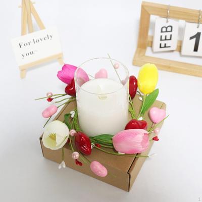 2x Valentine Wreath Wall Hanging Ornament Candle Ring Tulips Heart Berries Spring Front Door