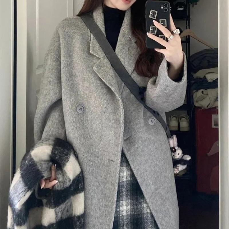Korean-Style Woolen Outer Wear for Women Autumn Winter High-Quality Thickened Versatile High-End Woolen Coat