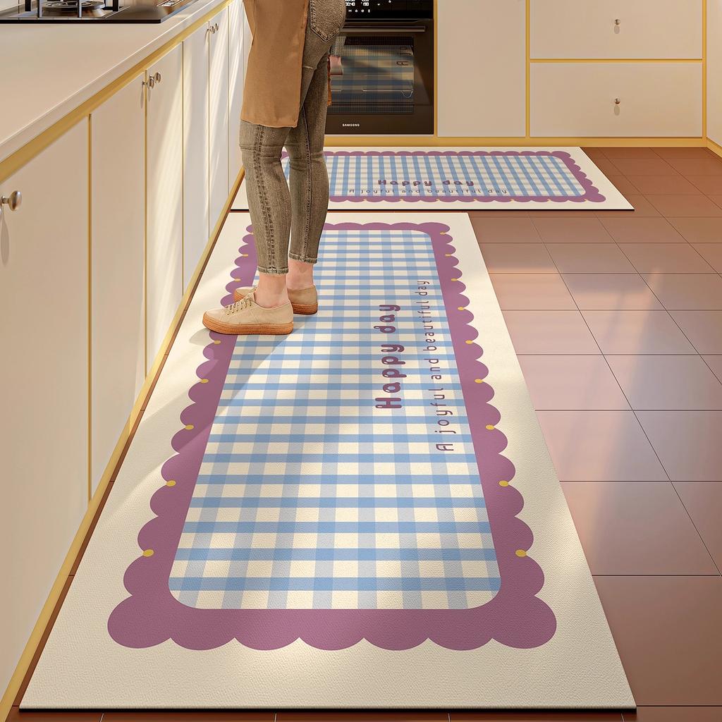 Kitchen Floor Mat Long Strip Runner Rugs Non-slip PVC Leather Washable Kitchen Rug Oil-proof Waterproof Carpet Home Decoration