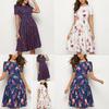 Summer Women Vintage A-line Dress Tunic With Long And Short Sleeve Floral Print