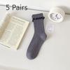 5 Pairs of Women's Spring and Summer Breathable and Versatile Black Fungus Flanged Long Tube Stack Socks