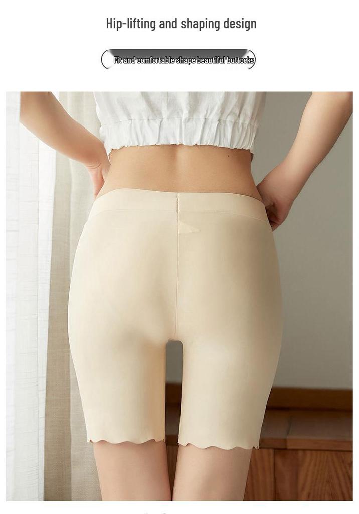 Women's Ice Silk Safety Shorts: Anti-Exposure, Non-Rolling Edge, Summer Thin, Two-in-One Extended Five-Point Base Layer.