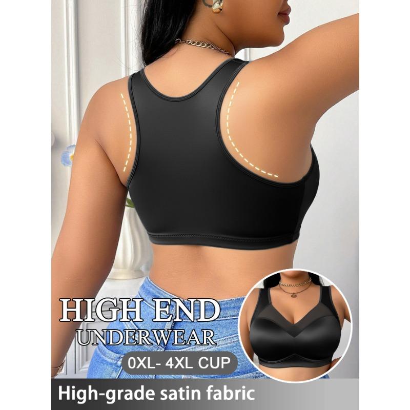 Sutiã Sem Fio Costurado com Renda Profunda em V para Mulheres Plus Size