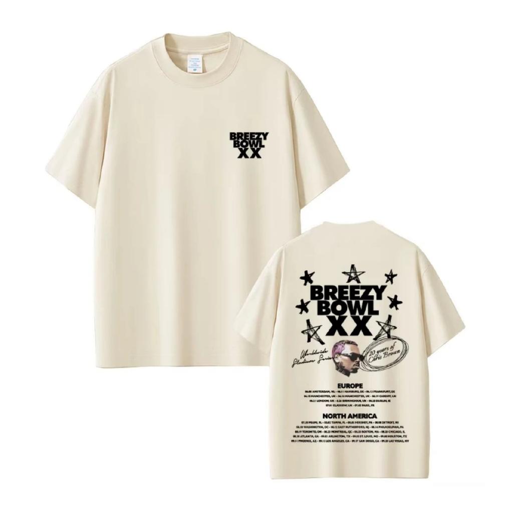 Hot Sale New Chris Brown Breezy Bowl XX Tour 2025 T Shirt Men Women Hip Hop Pop Music T-shirts Men's Fashion Rap Retro T Shirts