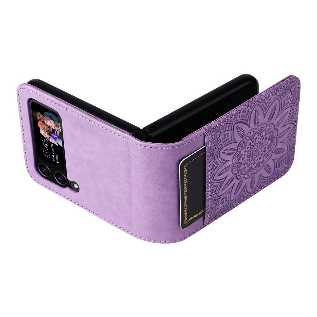 Suitable for Samsung Z Flip4 Mobile Phone Case Z Flip3 Folding Mobile Phone Solid Color Embossed Insert Card Anti-drop Protective Case