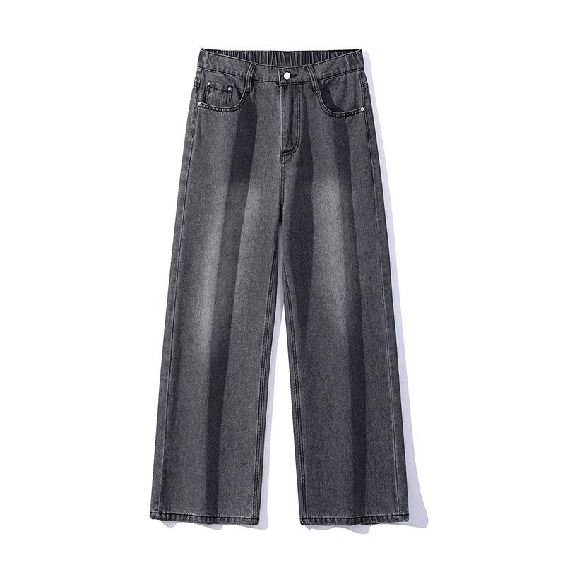 American Semi-Elastic Waist High Street Jeans Men's Loose Straight Wide Leg Pants