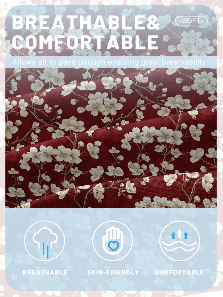 Simple 1 Modern Plant Flower Printed Matte Fitted Sheet, Bedroom Printed Bed Cover, Bedding Excluding Pillowcases