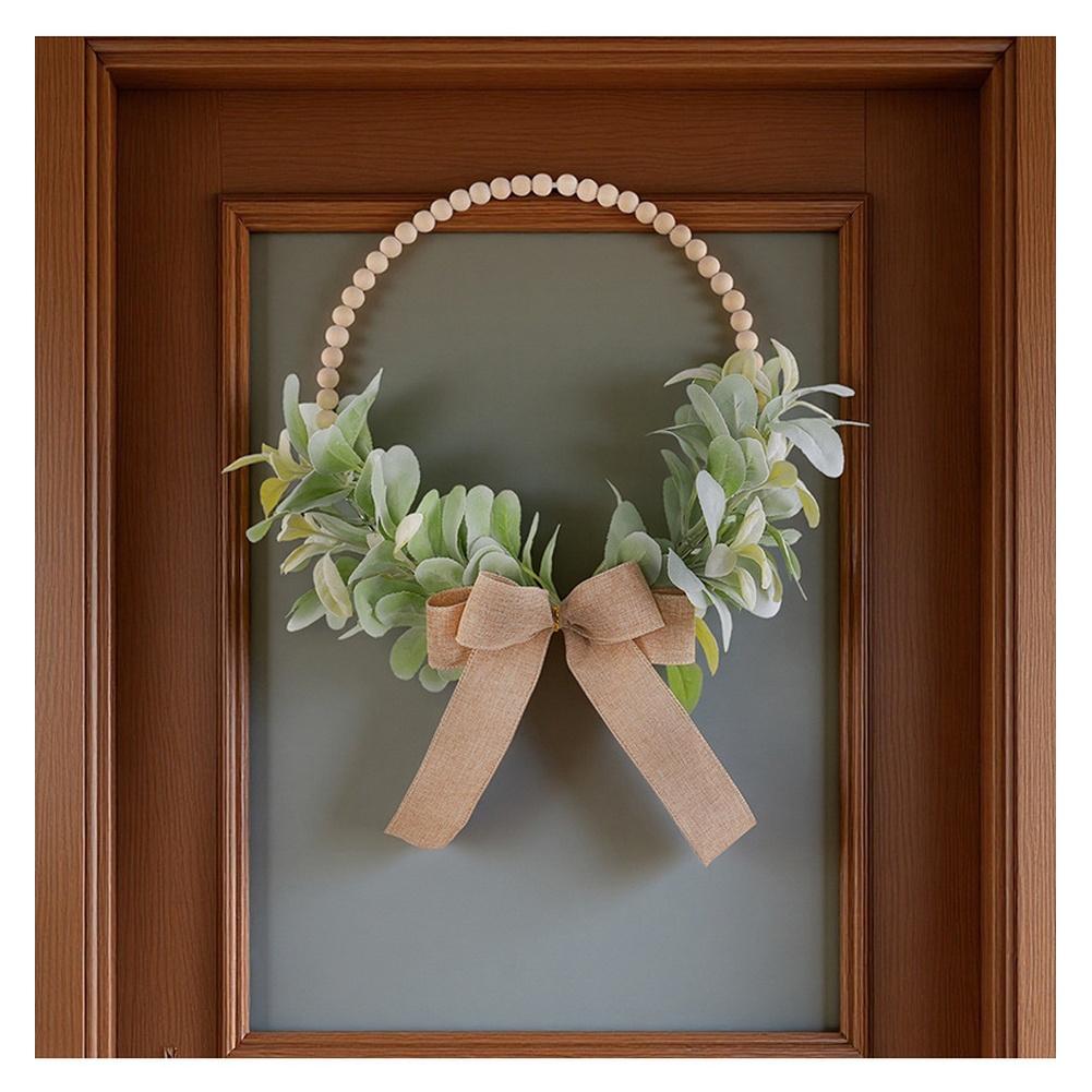 

Seasonal Farmhouse Style Wreath with Artificial Autumn Leaves Wooden Beads Bow for Wall Hanging Door Decoration China Mainland