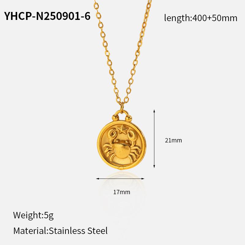 Electroplated Zodiac Pendant Necklace Titanium Steel Light Luxury Choker Fashion Jewelry for Women