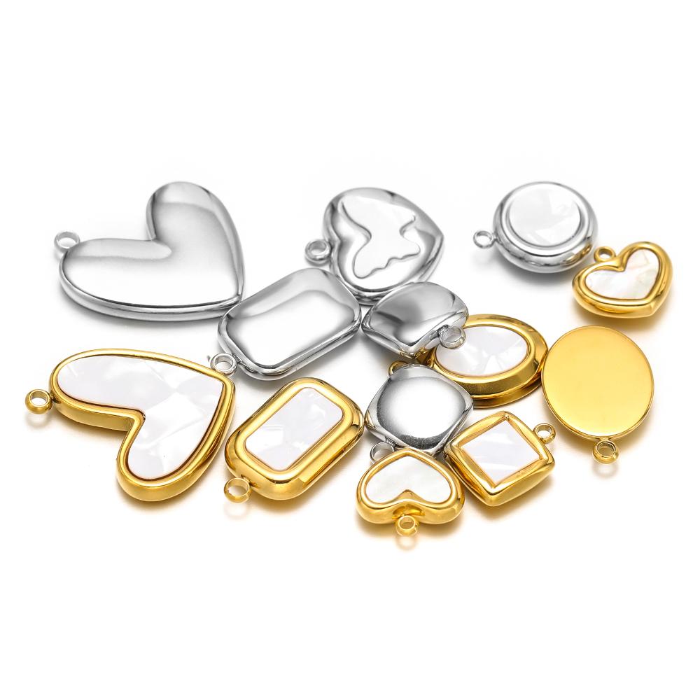5pcs Stainless Steel Heart Shell Charms Fish Tail Earring Pendant DIY Women Jewelry Making Supplies Wholesale Necklace Findings