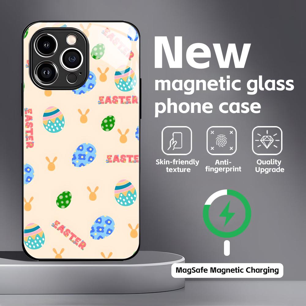 

Easter Phone Case For iPhone17 16 15 14 13 12 11 X XR XS 8 Plus Mini Pro Max Glass Magnetic Case iPhone 13 Pro