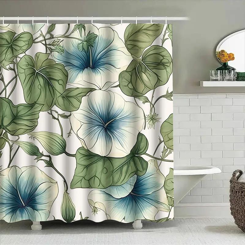 Blue Floral Shower Curtain Waterproof Fabric Decorative Bathrooms Bathroom Liner For Home Decoration In Bath Curtains From Home