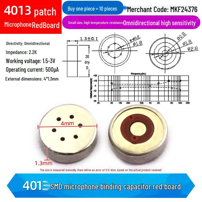 High-Temp Resistant 4*1.3MM SMD Microphone with Concentric Circle Transducer