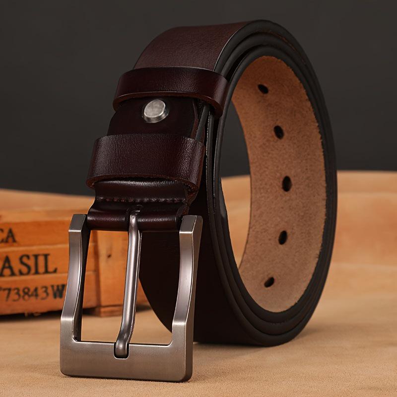 Męski pasek ze skóry naturalnej z klamrą na pin, Modny styl retro