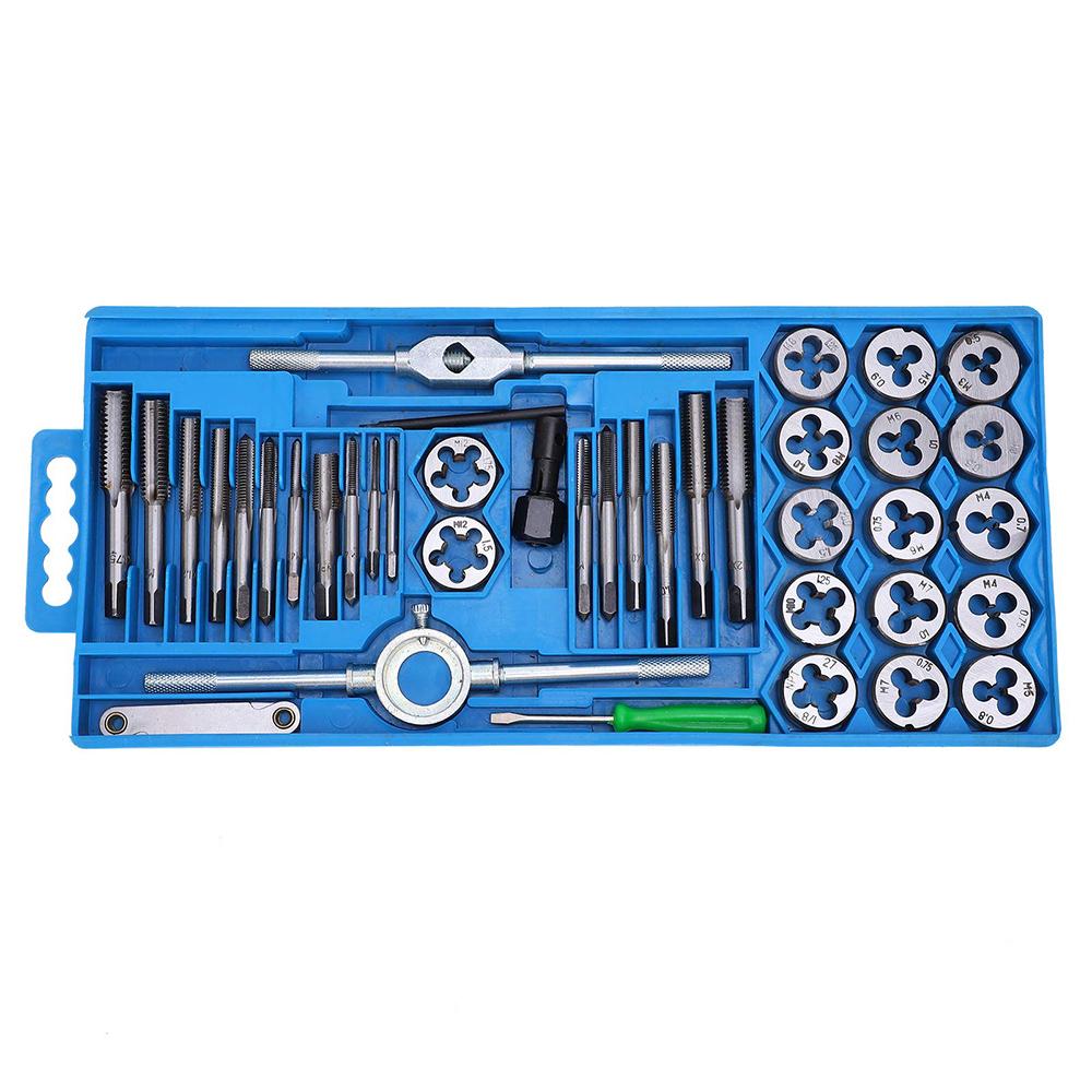 

Набор из 40 метрических ручных метчиков и плашек M3-M12, заглушки для винтовой резьбы, прямые конические развертки, гаечные ключи, ручные инструменты для резьбонарезки