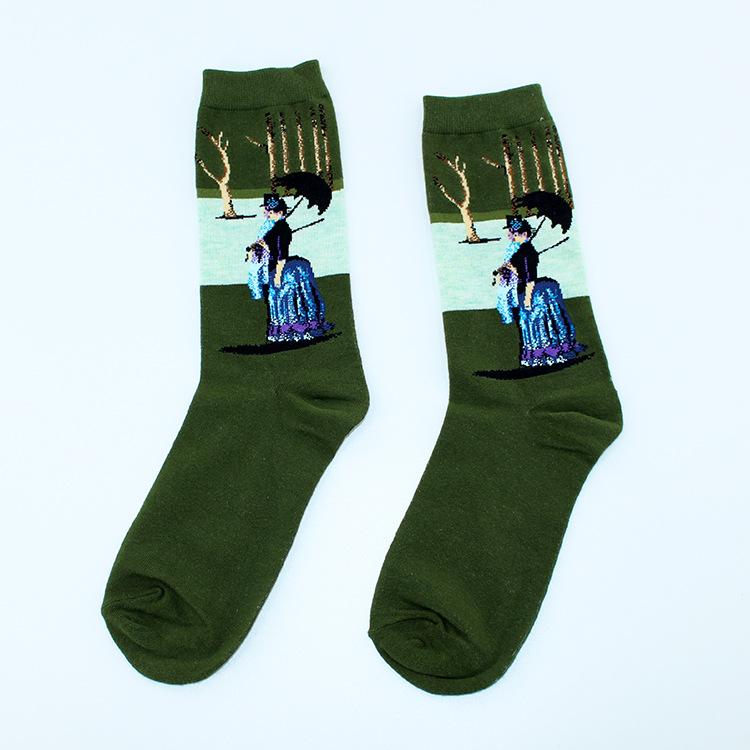 Chaussettes Femmes Drôles Mignonnes Dessin Animé Fruits Avocat Œuf Peinture à l'Huile Van Gogh Rayures Heureux Japonais Harajuku Chaussettes de Skateboard