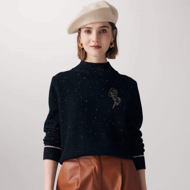 PALUOPO Women's Embroidered Mock Neck Cashmere Blend Sweater