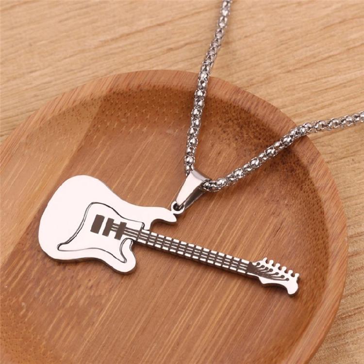 Street Mini Rock Music Guitar Pendant Fashion Titanium Steel Necklace Jewelry