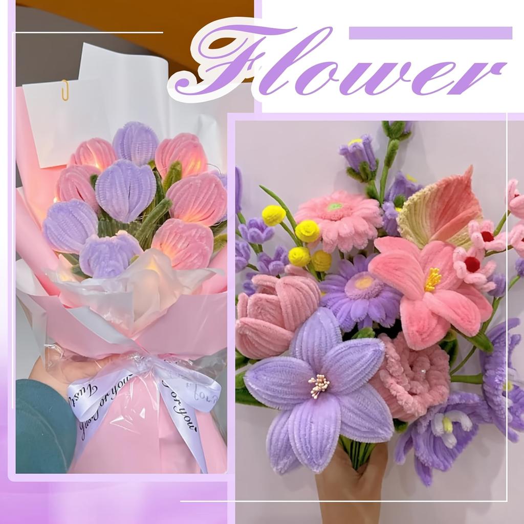 500 Pcs Pipe Cleaners Flower kit, 20pcs Green Floral Wires, 1pc Gardening Tape, 150pcs Stamen, Pipe Cleaners Craft