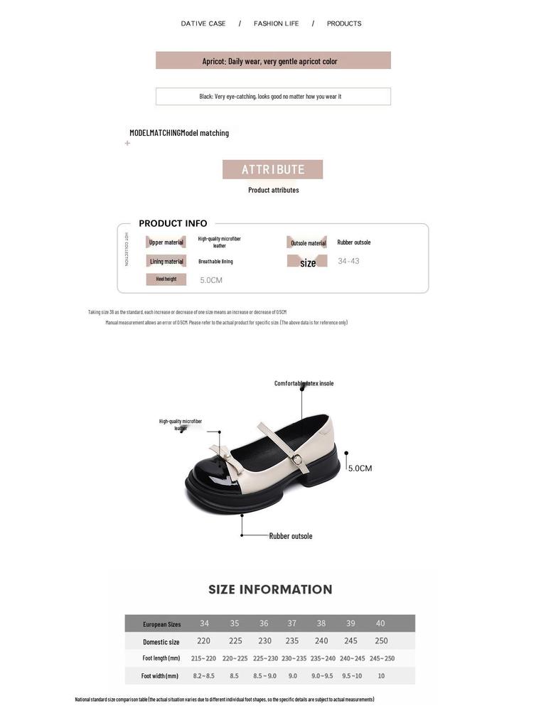 Weiwei Jente Mary Jane Sko med Tykk Såle og Sløyfe - Damesko med Kraftig Hæl i Skinn med Rem