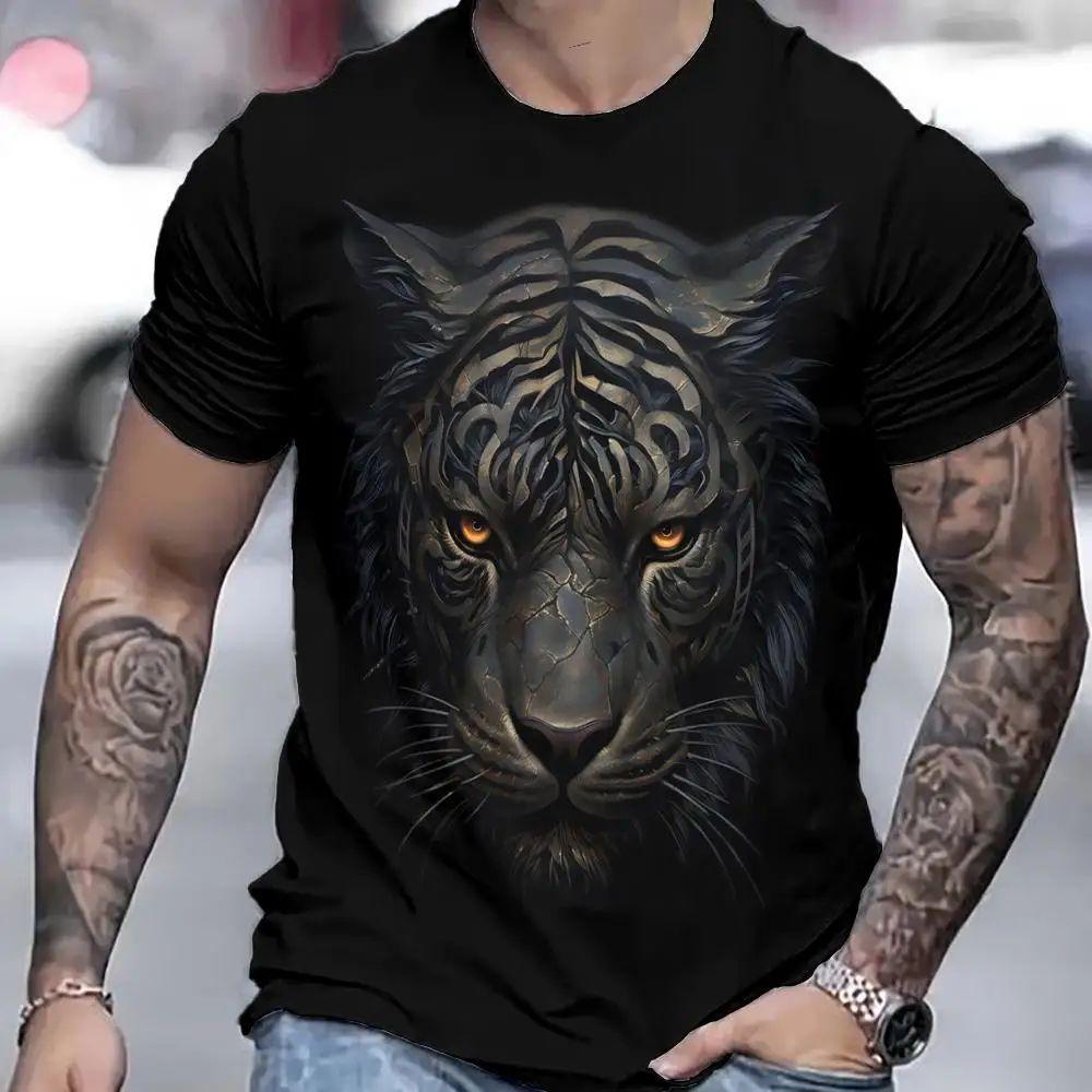 Tiger 3D Printed Short Sleeved T-shirt Summer Breathable polyester Simple Round Neck Top