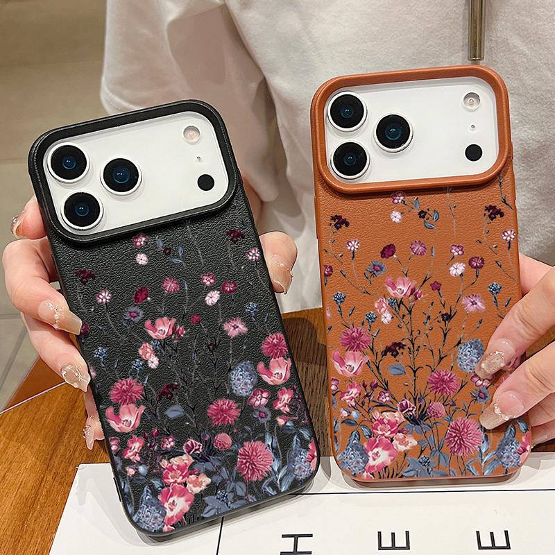 Little Flowers Printed Leather Texture TPU Case For iPhone 17 17e 16e 16 15 Pro Max 14 13 12 Pro Max 11 Air Silicone Phone Cover