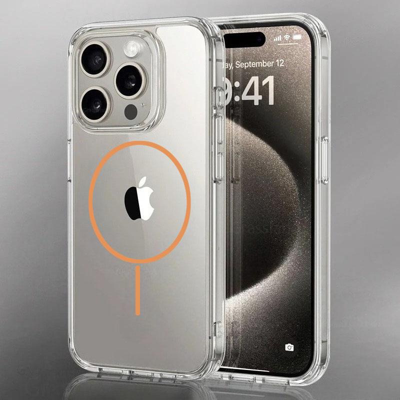 Luxury Fine For Magsafe Magnetic Wireless Charge Case for iPhone 16 15 14 Pro Max 13 12 Mini 11 16e Plus Transparent Back Cover