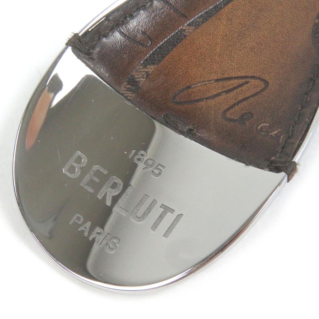 Great BERLUTI Calligraphy Scritto Shoehorn Brown Silver Leather Mens Used