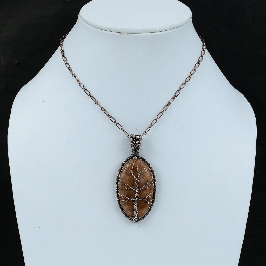 Tree Of Life Sunstone Copper Pendant Copper Wire Wrapped Pendant Handmade Gemstone Pendant Copper Jewelry For Gift Natural Sunstone Jewelry